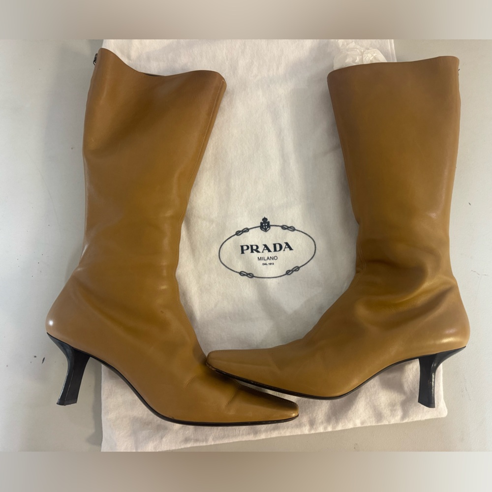 Prada Women's Brown Leather Heeled Boots